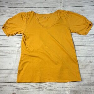 Loft Short Sleeve Yellow V Neck Shirt Women's Size Small